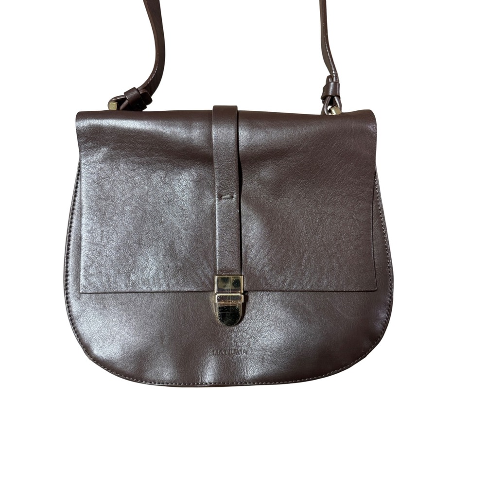 Lia Numa Dark Brown Genuine Leather Crossbody Bag Made in Italy Floral Lining